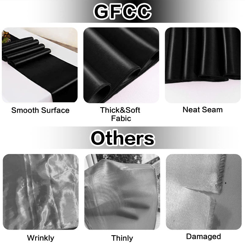 GFCC Pack of 10 Black Satin Table Runner 12 x 108 Inches for Wedding Party Events Decoration - Image 2